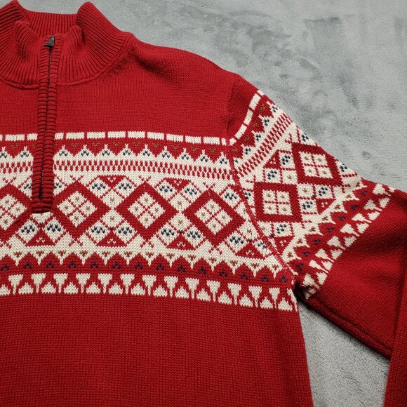 St John's Bay 1/4 Zip Ribbed Holiday Sweater White Red %100 Cotton Men Sz L - Picture 5 of 12